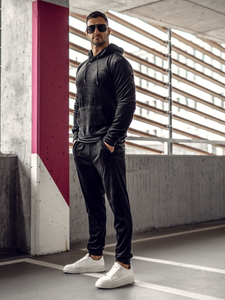 Fekete velúr férfi melegítő kapucnival Bolf 8C1171A