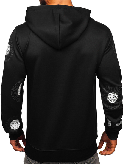 Fekete színű kapucnis kenguruzsebes férfi melegítőfelső mintával Bolf 8B990