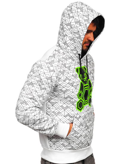 Fehér kapucnis férfi pulcsi cirkóniás mintával Bolf HM566