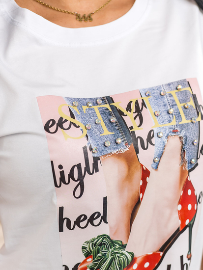 Fehér női póló mintával Bolf 95T2506