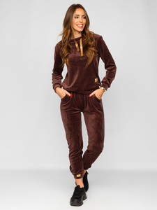 Csokoládé színű kétrészes velúr női melegítő együttes Bolf 637