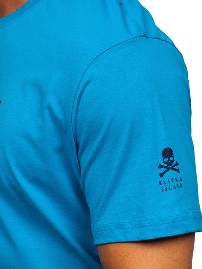 Türkiz színű férfi pamut póló mintával Bolf 14784