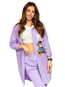 Lila színű nyitható hosszú női melegítőfelső kapucnival és rátétekkel Bolf 81716