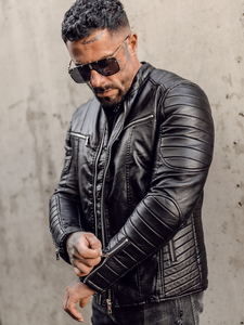 Fekete színű biker típusú férfi bőrdzseki levehető ujjakkal Bolf 11Z8011