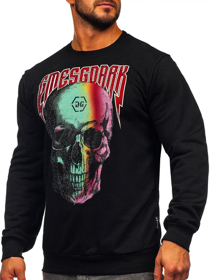 Mintás férfi melegítőfelső applikációval kapucni nélkül fekete színben Bolf 6445