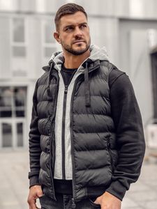 Fekete színű steppelt férfi mellény kapucnival Bolf 5M751A