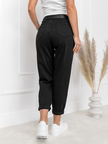 Fekete színű magas derekú női farmernadrág övvel és kistáskával Bolf LA688