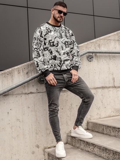 Mintás férfi melegítőfelső kapucni nélkül fekete-fehér színben Bolf 8B1133A
