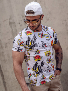 Fehér színű férfi pamut póló mintával Bolf 14962