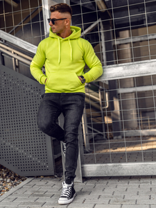 Világos szeladon színű kapucnis kenguruzsebes férfi pulcsi Bolf 2009A