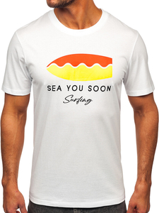 Fehér pamut férfi póló mintával Bolf MPO3457