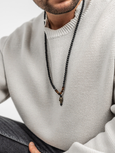 Fekete férfi nyaklánc gyöngyökkel zsinóron medállal Bolf TT5502