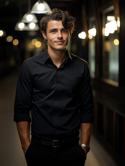 Férfi elegáns hosszú ujjú ing Fekete Bolf 1703A2