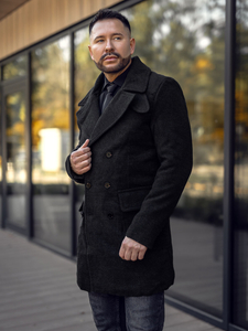 Fekete két soros férfi télikabát magas gallérral Bolf 1048A2