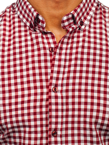 Piros vichy kockás hosszú ujjú férfi ing Bolf 22747