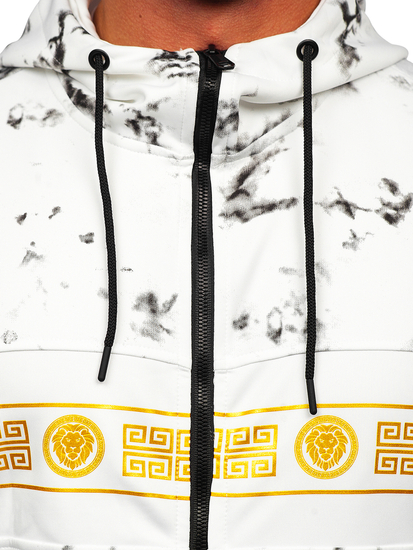 Nyitható férfi melegítőfelső kapucnival fehér színben Bolf 27B8125A