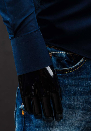 Elegáns hosszú ujjú férfi ing sötétkék színben Bolf Bolf 0926A