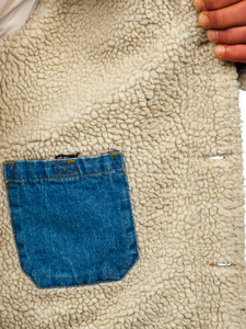 Bélelt trucker típusú férfi farmerdzseki szőrmés gallérral kék színben Bolf 1157