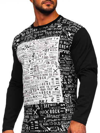 Férfi hosszú ujjú felső mintával fekete színben Bolf 1213