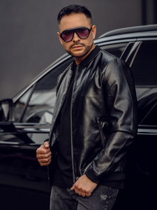 Férfi bomber bőrdzseki fekete színben Bolf 6803A