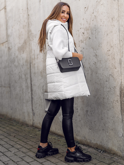 Fehér színű hosszú steppelt női mellény Bolf 82019