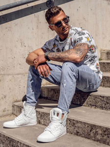 Mintás férfi pamut póló fehér színben Bolf 14963A