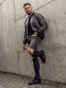 Férfi bomber bőrdzseki fekete színben Bolf 3A65A