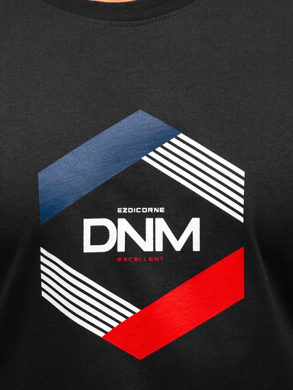 Fekete színű férfi pamut póló mintával Bolf 14741