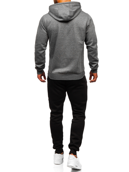 Antracitszürke színű férfi melegítő együttes kenguru típusú kapucnis pulcsival Bolf D002