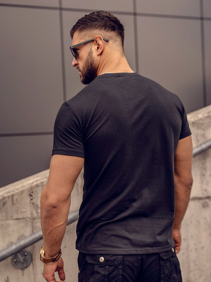 Fekete-piros színű férfi póló terepmintás zsebbel Bolf 8T85A