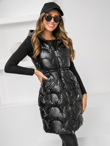 Fekete színű hosszú steppelt női mellény Bolf B8172A