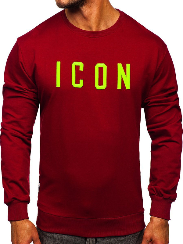 Kapucni nélküli bordó férfi pulcsi hímzett 3D-s mintával Bolf 146176