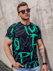 Mintás pamut férfi póló fekete színben Bolf KS1972A