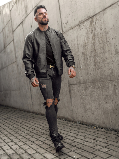 Férfi bomber bőrdzseki fekete színben Bolf 3A63A