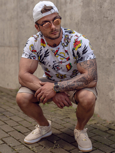 Fehér színű férfi pamut póló mintával Bolf 14962