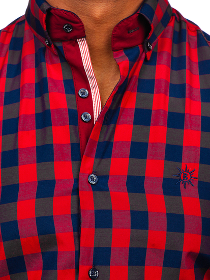 Kockás rövid ujjú férfiing bordó színben Bolf 4508