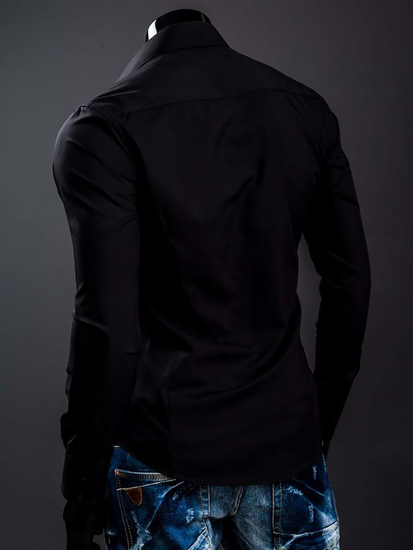 Férfi elegáns hosszú ujjú ing Fekete Bolf 1703A