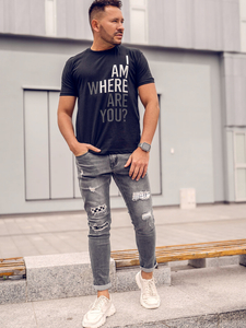 Fekete színű férfi pamutpóló mintával Bolf 0404TA