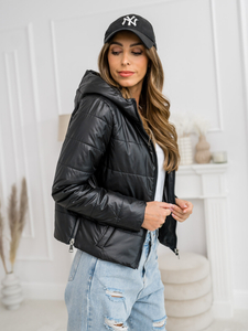 Fekete színű átmeneti steppelt női dzseki kapucnival Bolf B8187