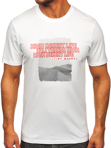 Fehér pamut férfi póló mintával Bolf MPO3465