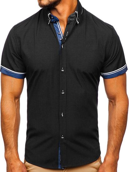 Rövid ujjú férfiing fekete Bolf 2911-1