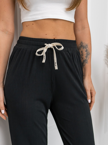 Fekete női bőszárú szövetnadrág Bolf W7957