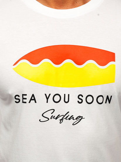 Fehér pamut férfi póló mintával Bolf MPO3457