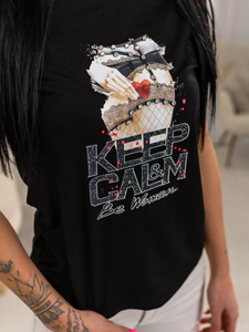 Fekete női póló mintával Bolf 95T2502