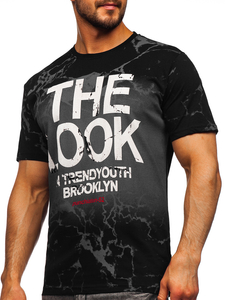 Férfi fekete pamut póló mintával Bolf 627