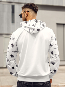 Fehér mintás férfi pulóver kapucnival Bolf HM628A