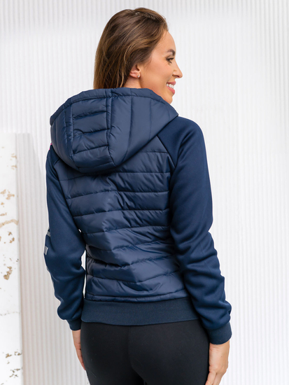 Sötétkék steppelt kapucnis női átmeneti kabát Bolf KSW4012A1