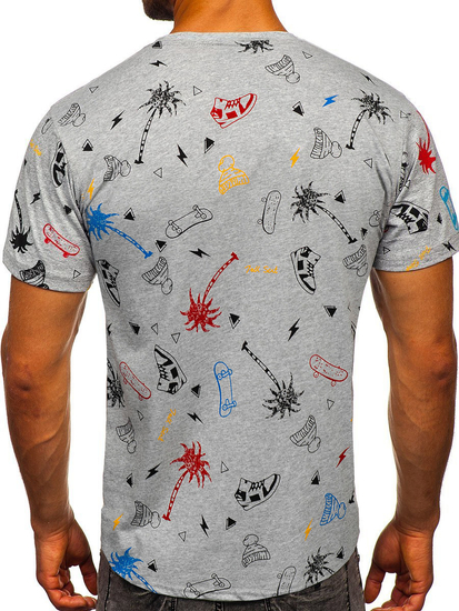 Mintás férfi póló szürke színben Bolf 1150