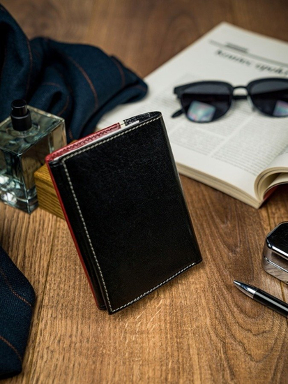 Férfi bőr pénztárca fekete-piros 4534