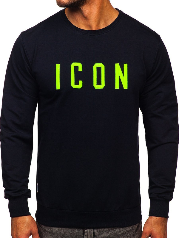 Kapucni nélküli gránátkék férfi pulcsi hímzett 3D-s mintával Bolf 146176